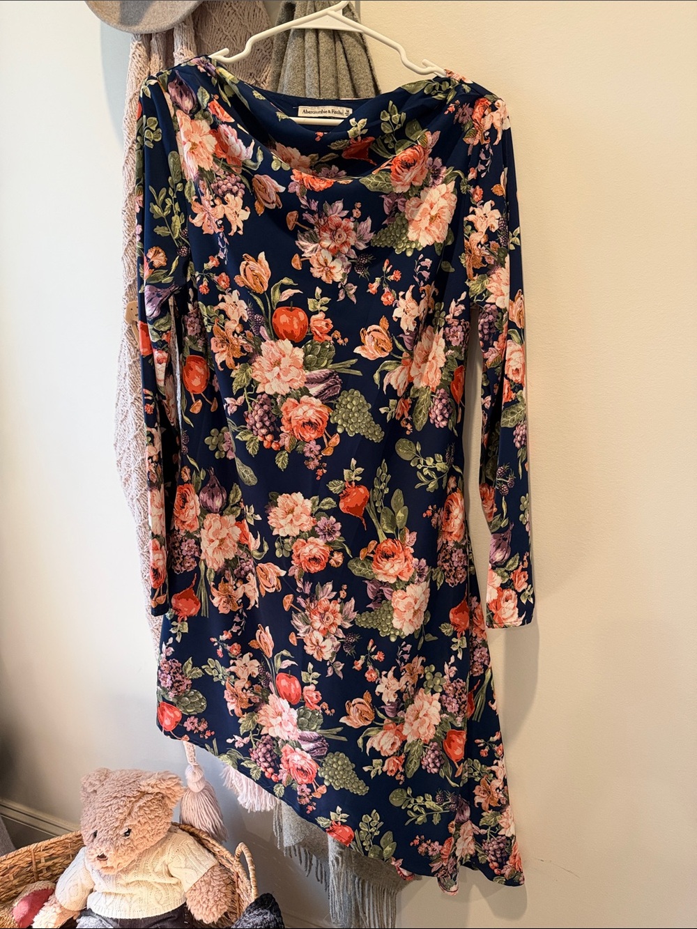 Abercrombie & Fitch Navy Floral Asymmetrical Long-Sleeve Dress